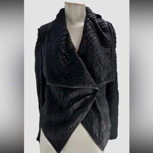 Neiman Marcus Women's Jacket Small Black Leather Reptile Print Moto